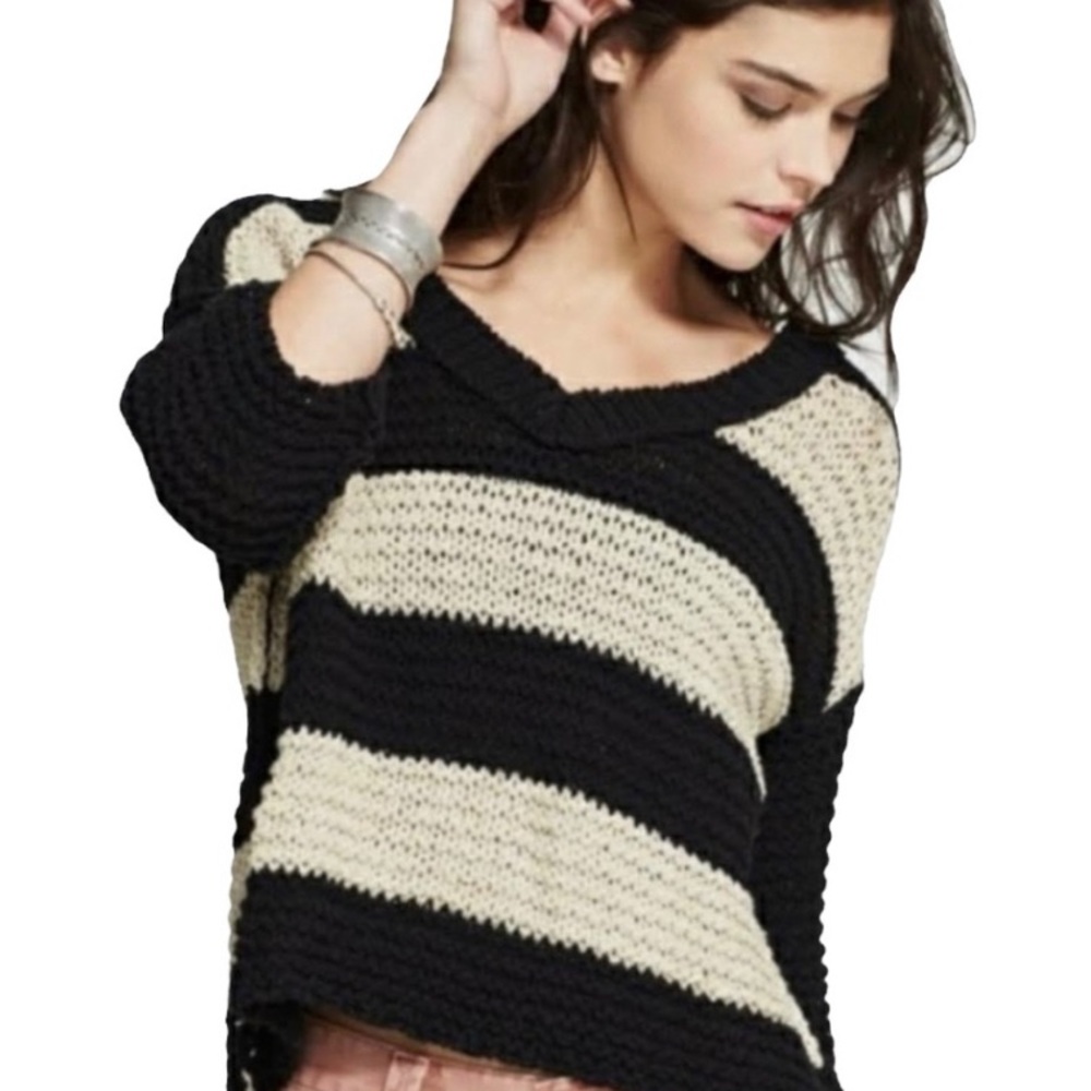 Free People Striped V Neck Sweater